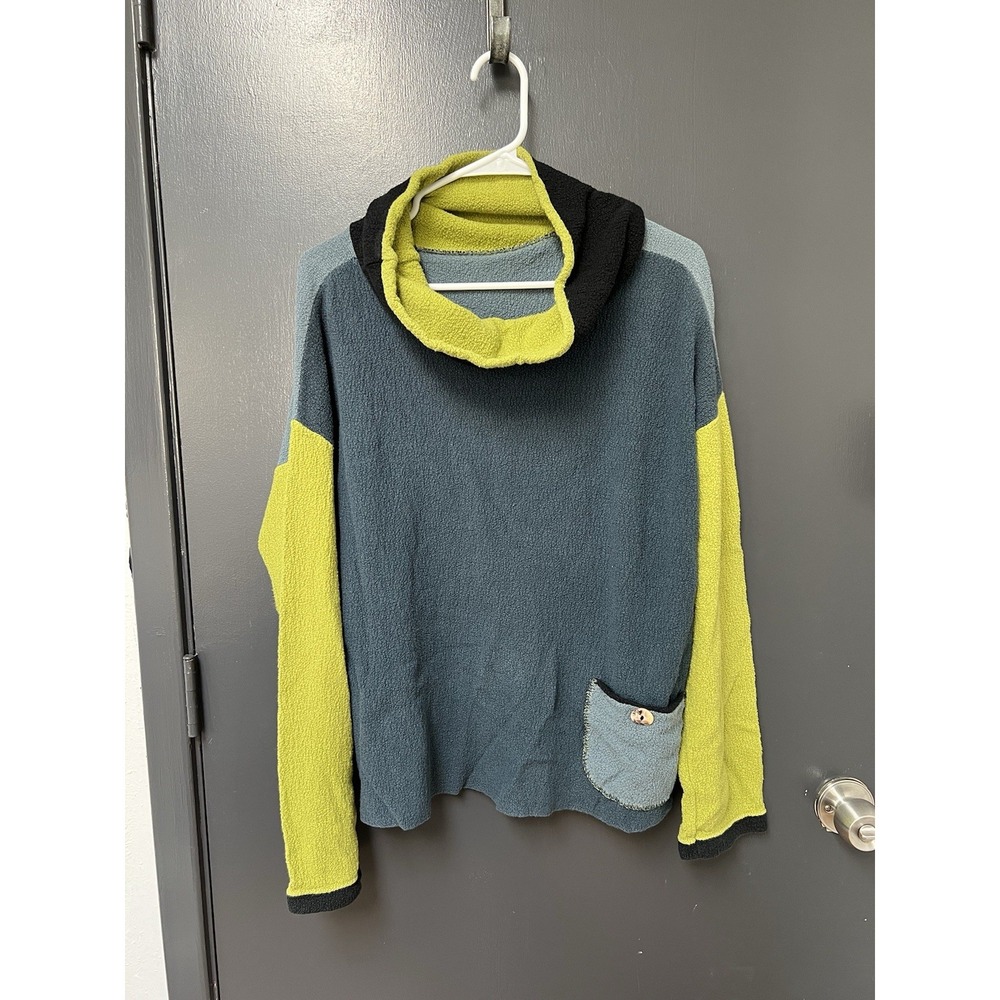 Margaret Winters Artsy Cowl Neck Sweater Women XL Pockets Blue Green Lagenlook